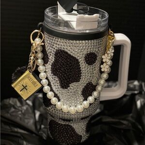 Stylish Black Cow Print Beaded Tumbler